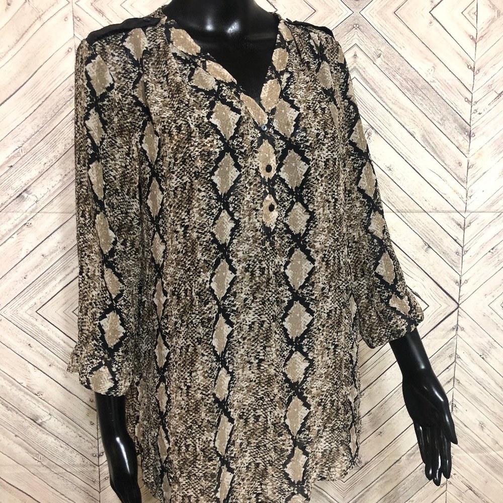Mix&Co M snake print sheer popover blouse